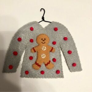 felt ugly cute grey  Christmas sweater gingerbread mini red pompom ornament